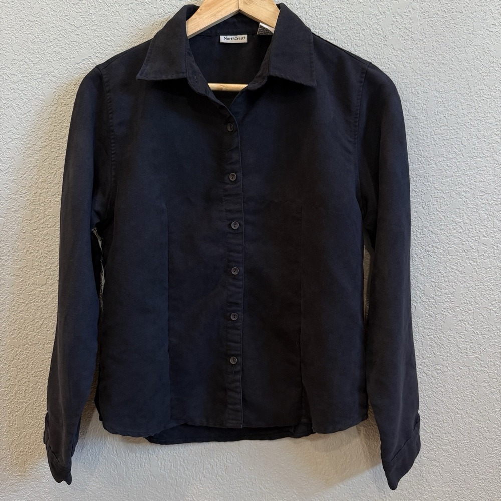 VTG NorthCrest Black Faux Suede Button Up Shirt Women's S - Picture 2 of 5